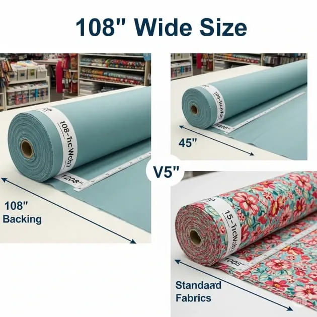 108-inch wide quilt backings, 45-inch fabric roles and standard width fabrics