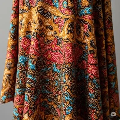 beautiful browns, reds, teals, lighter browish shades of differnt shapes and sizes - this fabric lots of texture